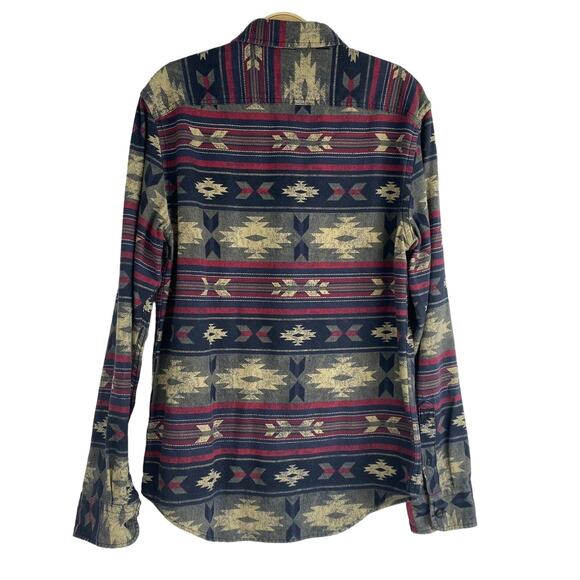 American Eagle Outfitters Aztec Flannel Shirt Shacket Men S Navy Southwestern - Picture 3 of 10